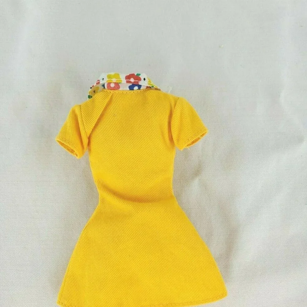 Vintage Barbie Yellow Denim Dress With Flower Trim Genuine Barbie Jeans EUC